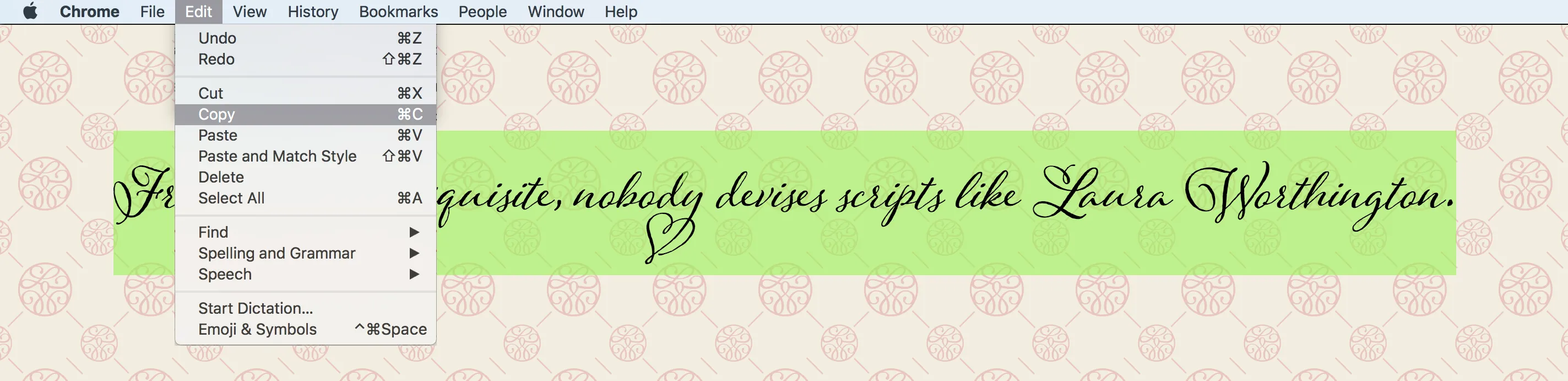 Copying text from Type Tester