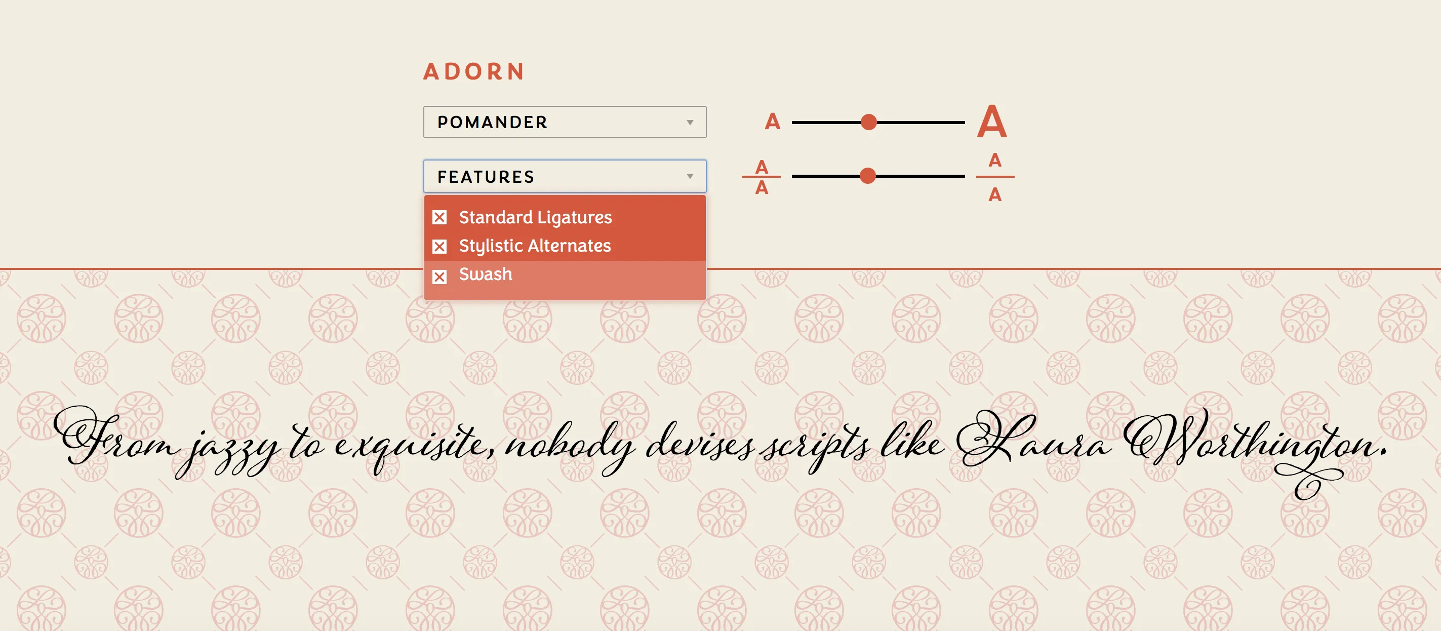 Type Tester features panel
