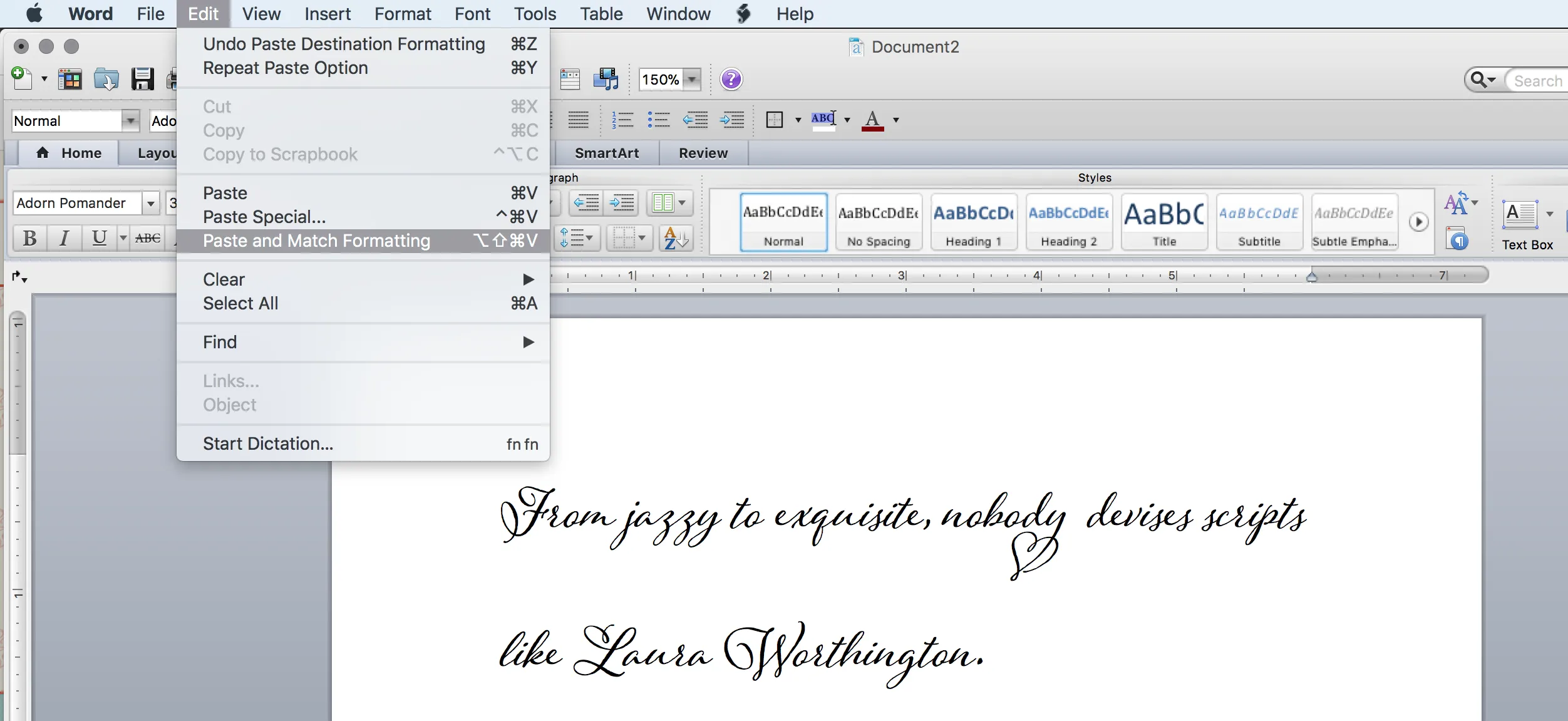 Pasting into Microsoft Word