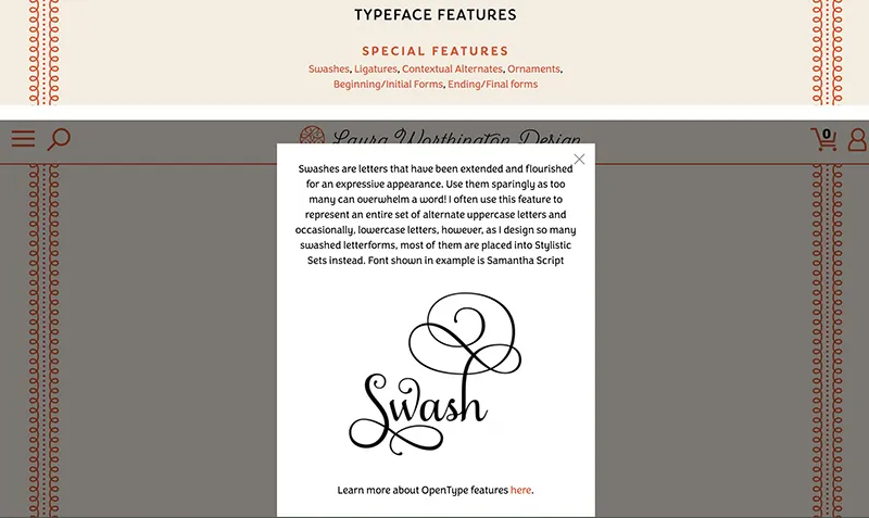 OpenType feature pop-up